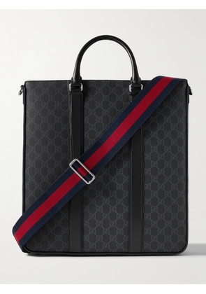 Gucci - Leather-Trimmed Monogrammed Coated-Canvas Tote Bag - Men - Black