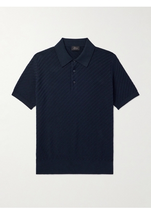 Brioni - Slim-Fit Basketweave Cotton, Silk and Cashmere-Blend Polo Shirt - Men - Blue - IT 46