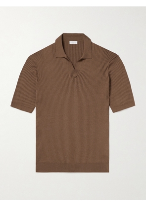 Sunspel - Ribbed Mulberry Silk and Organic Cotton-Blend Polo Shirt - Men - Brown - M
