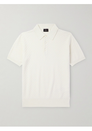 Brioni - Slim-Fit Basketweave Cotton, Silk and Cashmere-Blend Polo Shirt - Men - White - IT 46