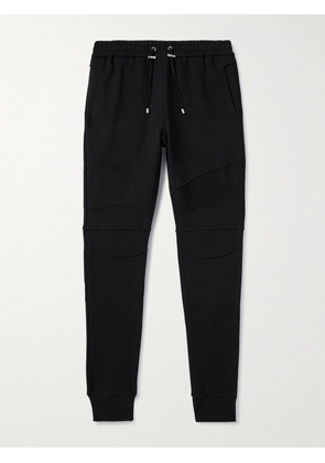 Balmain - Skinny Logo-Flocked Panelled Cotton-Jersey Sweatpants - Men - Black - XS