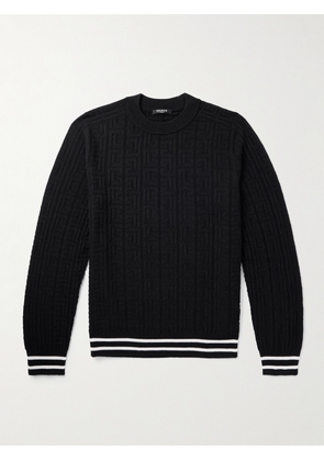 Balmain - Striped Monogrammed Merino Wool Sweater - Men - Black - S