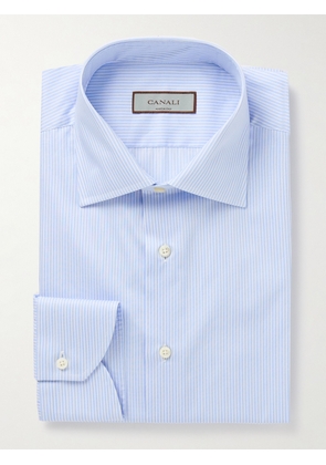 Canali - Cutaway-Collar Striped Cotton-Twill Shirt - Men - Blue - EU 37