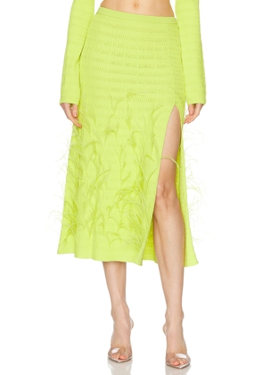 Lapointe Crepe Matte Viscose Flared Ostrich Midi Skirt in Lime - Green. Size L (also in M, S, XS).