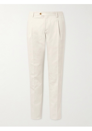 Lardini - Straight-Leg Pleated Cotton-Blend Twill Trousers - Men - Neutrals - IT 46