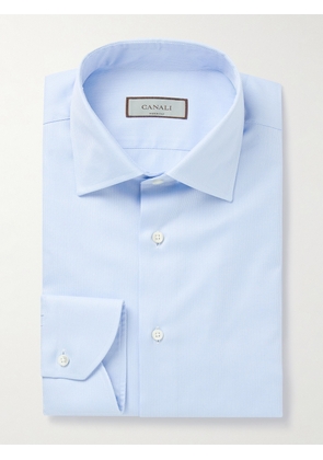 Canali - Cutaway-Collar Textured-Cotton Shirt - Men - Blue - EU 37