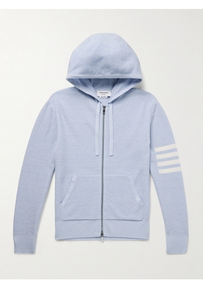 Thom Browne - Intarsia-Knit Striped Textured Linen and Cotton-Blend Zip-Up Hoodie - Men - Blue - 2