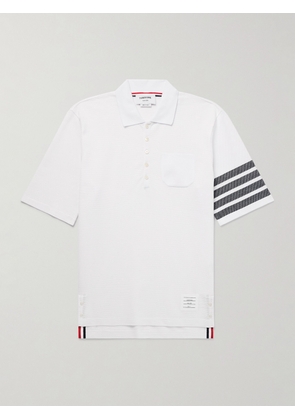 Thom Browne - Striped Cotton-Piqué Polo Shirt - Men - White - 0