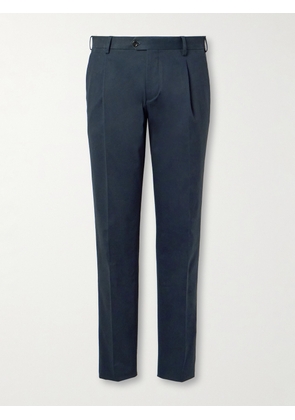 Lardini - Straight-Leg Pleated Cotton-Blend Twill Trousers - Men - Blue - IT 46