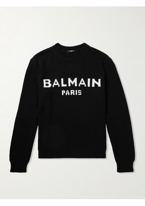 Balmain - Logo-Intarsia Wool-Blend Sweater - Men - Black - S
