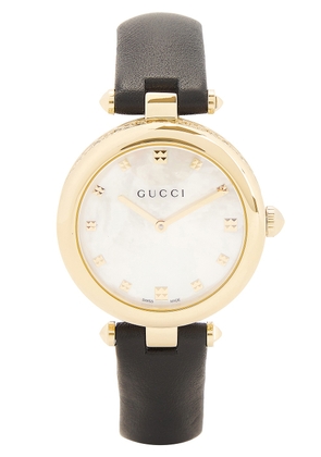 Gucci White Mother Of Pearl Dial Leather Strap Watch in Black - Black. Size all.
