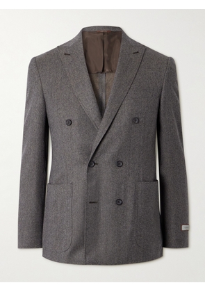Canali - Kei Slim-Fit Double-Breasted Wool-Flannel Suit Jacket - Men - Brown - IT 46
