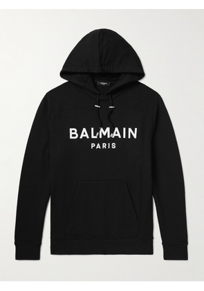 Balmain - Logo-Print Stretch-Cotton Jersey Hoodie - Men - Black - XS