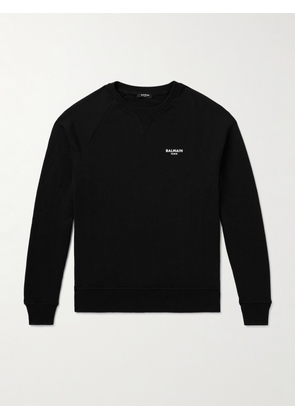 Balmain - Logo-Flocked Cotton-Jersey Sweatshirt - Men - Black - XS