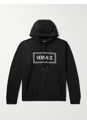 Versace - Logo-Embroidered Cotton-Jersey Hoodie - Men - Black - XS