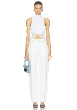 Alexander Wang Ribbed Mock Neck Top With Sheer Cutaway in White - White. Size M (also in S, XS).
