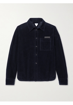Bottega Veneta - Leather-Trimmed Cotton-Corduroy Overshirt - Men - Blue - IT 46