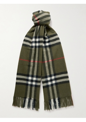Burberry - Fringed Checked Cashmere Scarf - Men - Green