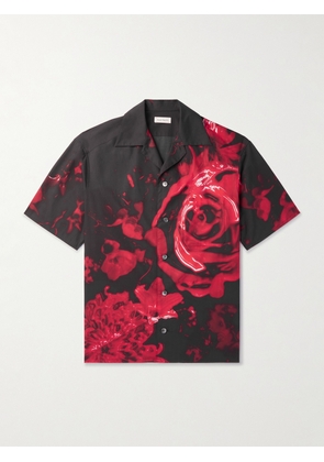 Alexander McQueen - Camp-Collar Floral-Print Cotton-Poplin Shirt - Men - Red - UK/US 15.5