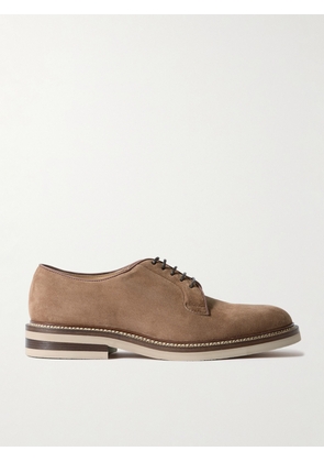 Brunello Cucinelli - Leather-Trimmed Suede Derby Shoes - Men - Brown - EU 40