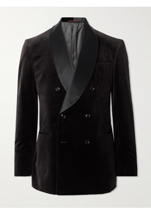 Brunello Cucinelli - Double-Breasted Embossed Cotton-Velvet and Satin Tuxedo Jacket - Men - Brown - IT 46