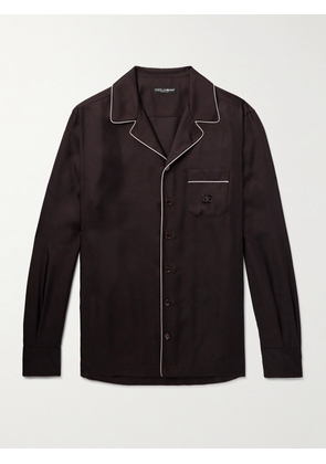 Dolce&Gabbana - Camp-Collar Logo-Embroidered Silk-Twill Pyjama Shirt - Men - Brown - EU 38