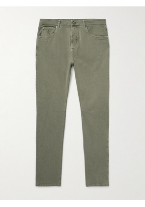 Brunello Cucinelli - Tapered Garment-Dyed Stretch-Cotton Trousers - Men - Green - IT 44