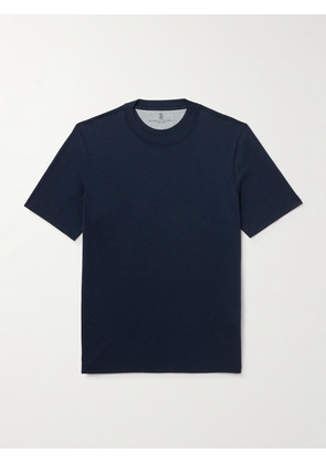 Brunello Cucinelli - Silk and Cotton-Blend Jersey T-Shirt - Men - Blue - S