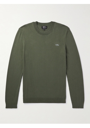 A.P.C. - Amir Slim-Fit Logo-Embroidered Cotton Sweater - Men - Green - XS