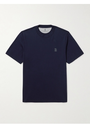 Brunello Cucinelli - Layered Logo-Print Cotton-Jersey T-Shirt - Men - Blue - XS