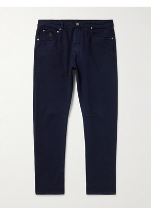 Brunello Cucinelli - Tapered Garment-Dyed Stretch-Cotton Trousers - Men - Blue - IT 44
