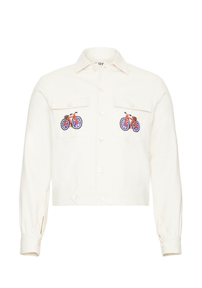 BODE Beaded Bicycle Jacket in Ecru Multi - White. Size L (also in XL/1X).