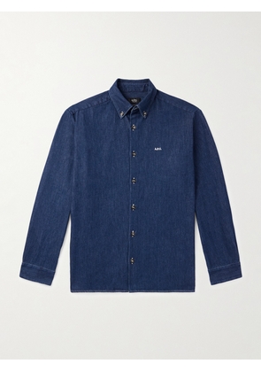 A.P.C. - Mathias Button-Down Collar Logo-Embroidered Denim Shirt - Men - Blue - XS