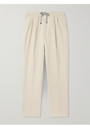 Brunello Cucinelli - Straight-Leg Pleated Cotton-Corduroy Drawstring Trousers - Men - Neutrals - IT 44