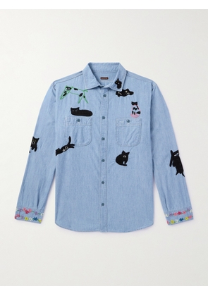KAPITAL - Embroidered Cotton-Chambray Shirt - Men - Blue - 2
