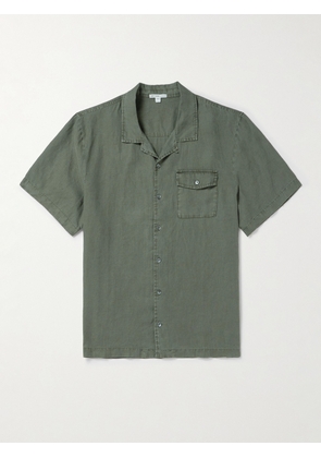 James Perse - Convertible-Collar Garment-Dyed Linen Shirt - Men - Green - 1
