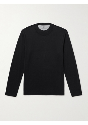 Brunello Cucinelli - Layered Silk and Cotton-Blend Jersey T-Shirt - Men - Black - S