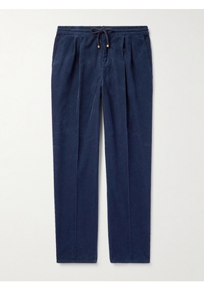 Brunello Cucinelli - Straight-Leg Pleated Cotton-Corduroy Drawstring Trousers - Men - Blue - IT 44