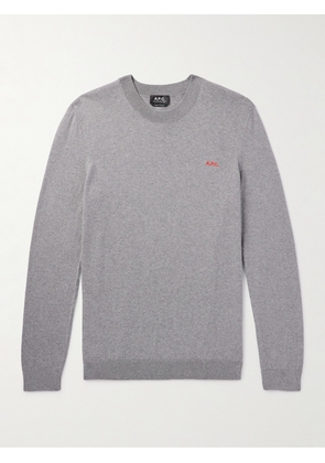A.P.C. - Amir Slim-Fit Logo-Embroidered Cotton Sweater - Men - Gray - XS