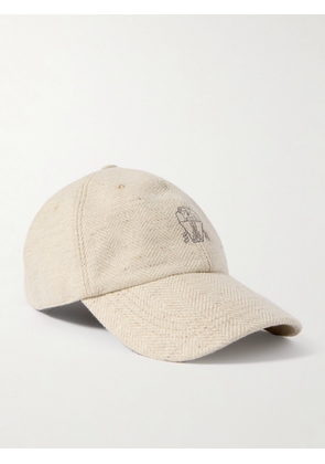 Brunello Cucinelli - Logo-Embroidered Leather-Trimmed Wool and Cashmere-Blend Baseball Cap - Men - White - S