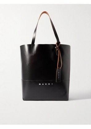 Marni - Logo-Print Leather-Trimmed Textured Faux Leather Tote Bag - Men - Black