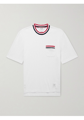 Thom Browne - Logo-Appliquéd Striped Pointelle-Knit Cotton T-Shirt - Men - White - 0