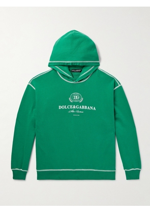 Dolce&Gabbana - Oversized Logo-Print Cotton-Jersey Hoodie - Men - Green - IT 46
