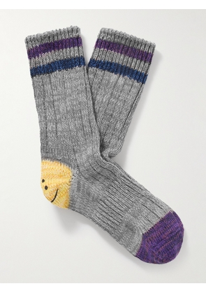 KAPITAL - Intarsia Cotton and Hemp-Blend Socks - Men - Gray