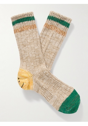 KAPITAL - Intarsia Cotton and Hemp-Blend Socks - Men - Neutrals