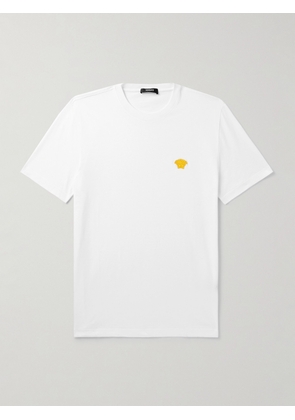 Versace - Slim-Fit Logo-Embroidered Cotton-Jersey T-Shirt - Men - White - XS