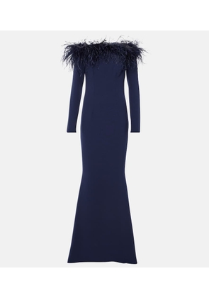 Safiyaa Starlana feather-trimmed off-shoulder gown