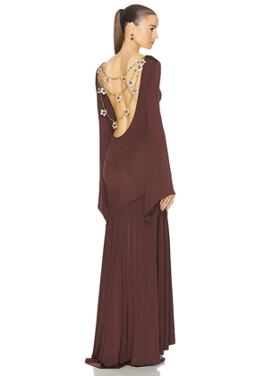 SIEDRES Alin Long Sleeve Maxi Dress in Brown - Chocolate. Size L (also in M, XS).