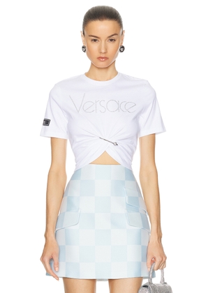 VERSACE Logo T-shirt in White & Crystal - White. Size 36 (also in 38, 40).