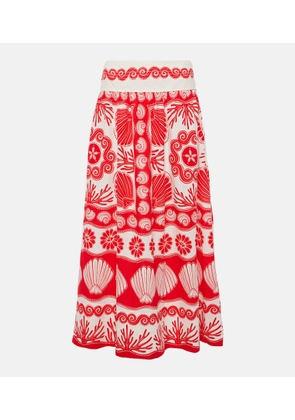 Farm Rio Red Ainika Shell linen-blend maxi skirt